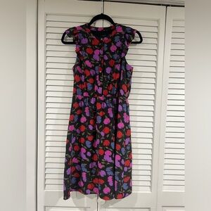 J Crew Silk Flutter Sleeve Dress in Painted Pansy Romantic Floral